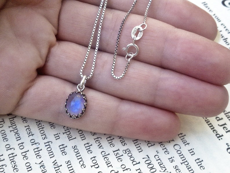 Sterling Silver Moonstone Necklace Layering Necklace Delicate Etsy