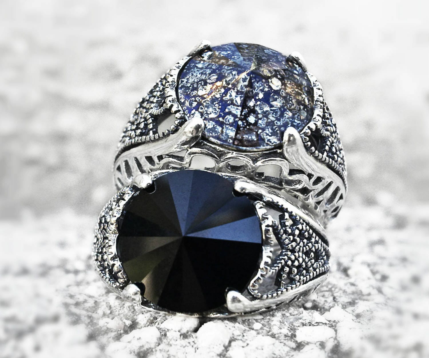 Gothic Mens Ring / Goth Ring / Sterling Silver Ring / Crystal Etsy