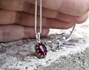 Red Garnet Necklace Sterling Silver Layering Necklace Minimalist Necklace Gemstone Necklace Delicate Necklace Romantic Gothic Jewelry