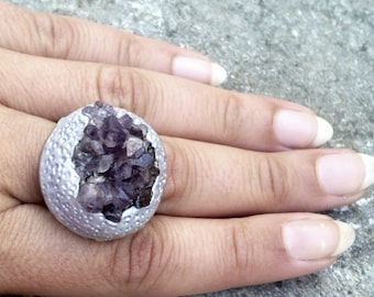 Free Form Amethyst Ring - Purple Statement Ring - Druzy Ring - Gemstone Ring - Oversized Cocktail Ring - Amethyst Jewelry
