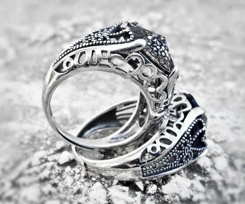 Gothic Mens Ring / Goth Ring / Sterling Silver Ring / Crystal Etsy France