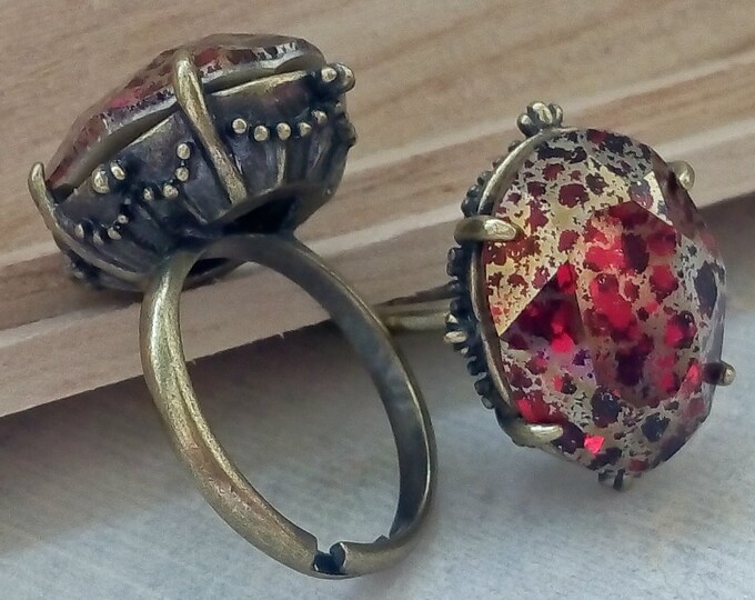 Red Vampire Gothic Ring Blood Ring Crystal Ring Blood Splatter Brass ...