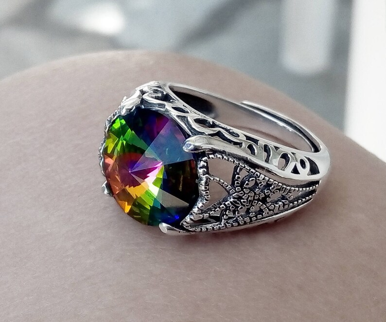 Gothic Mens Ring / Goth Ring / Sterling Silver Ring / Crystal Etsy