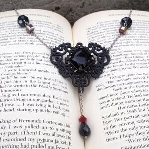 Gothic Necklace Black Crystal Necklace Blood Red Necklace Filigree Necklace Gothic Jewelry image 3