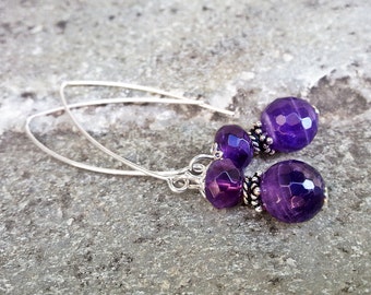 Sterling Silver Amethyst Earrings Long Dangle Earrings Gemstone Earrings Purple Earrings Amethyst Jewelry