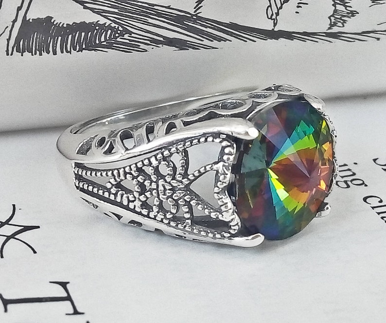 Gothic Mens Ring / Goth Ring / Sterling Silver Ring / Crystal Etsy France