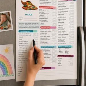 Vegetarian Baby Food Tracker Printable | First 100 Foods Before 1 Checklist | Baby Led Weaning BLW | Starting Solids | First Foods Chart