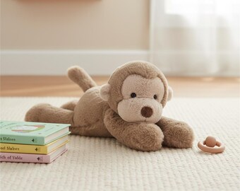 Schattige aap knuffel 9,5 inch – zachte knuffel, neutraal kinderkamerdecor, knuffelig babycadeau en jungleknuffel