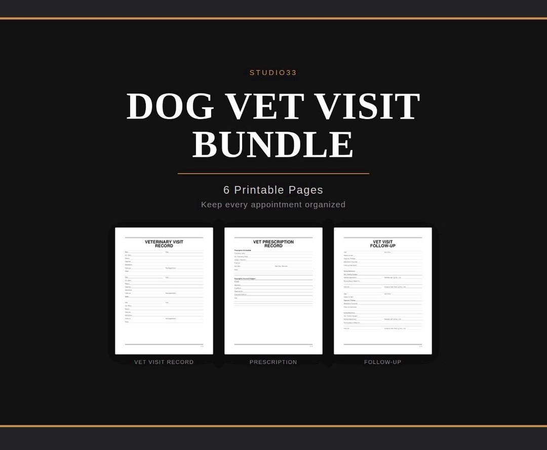 Dog Vet Visit Bundle Printable PDF Pet Health Record Tracker Vet Visit ...
