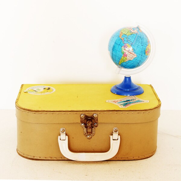 Vintage doll suitcase yellow cardboard for children