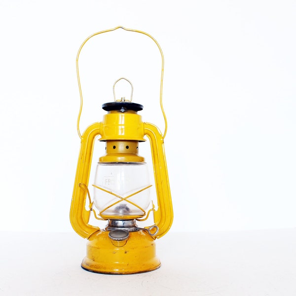 Vintage 1935 primitive yellow metal lantern by FROWO