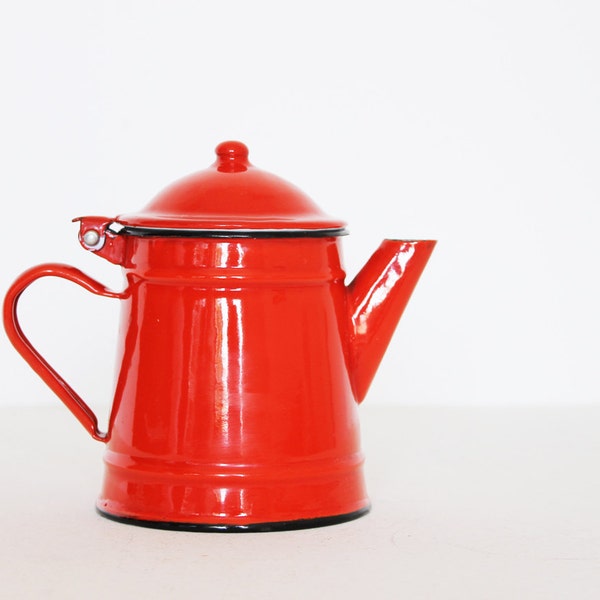 Vintage enamel red tea coffee pot