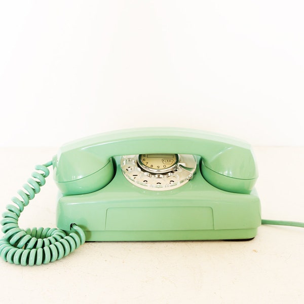 Vintage rotary mint turquoise telephone