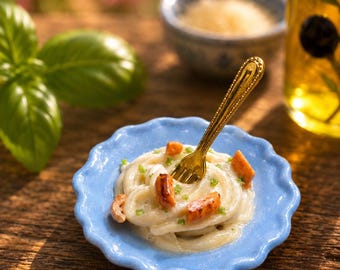 Handmade Miniature Grilled Chicken Fettuccine Alfredo | Dollhouse Italian Food | Artisan Polymer Clay Miniature