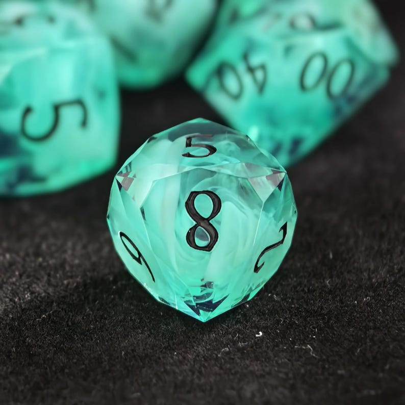 Forest Fog DnD Dice Set, Teal Sharp Edge Resin Dice, Unique Polyhedral Dice for Dungeons and Dragons Gifts, RPG Dice Set image 8