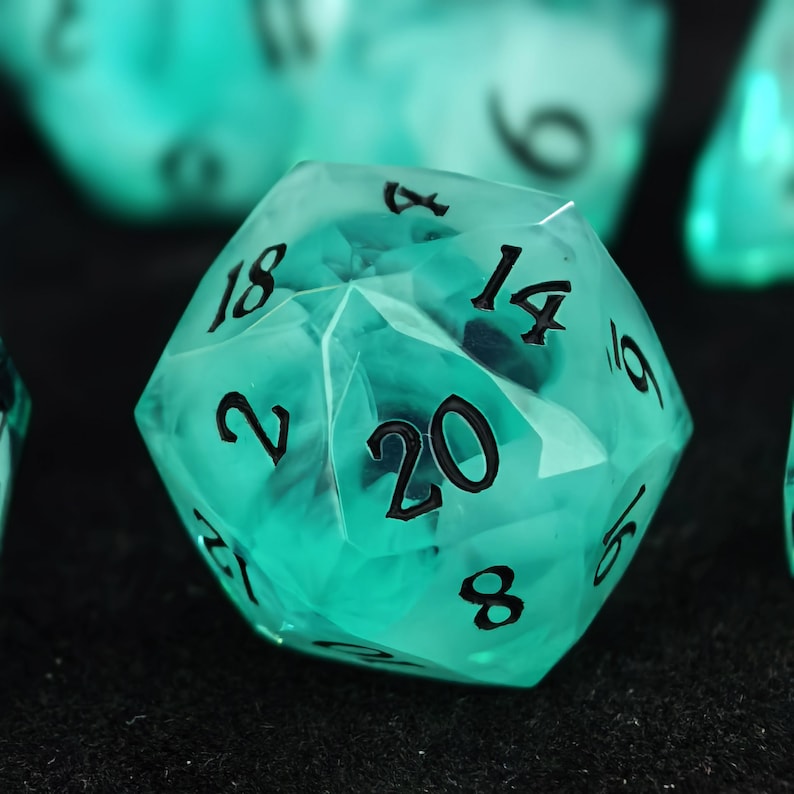 Forest Fog DnD Dice Set, Teal Sharp Edge Resin Dice, Unique Polyhedral Dice for Dungeons and Dragons Gifts, RPG Dice Set image 4