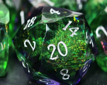Emerald Aurora Borealis DnD Dice Set, 7-Piece D&D Dice, Unique Polyhedral Resin RPG D20 Dice, Tabletop Gaming Gifts for Gamers