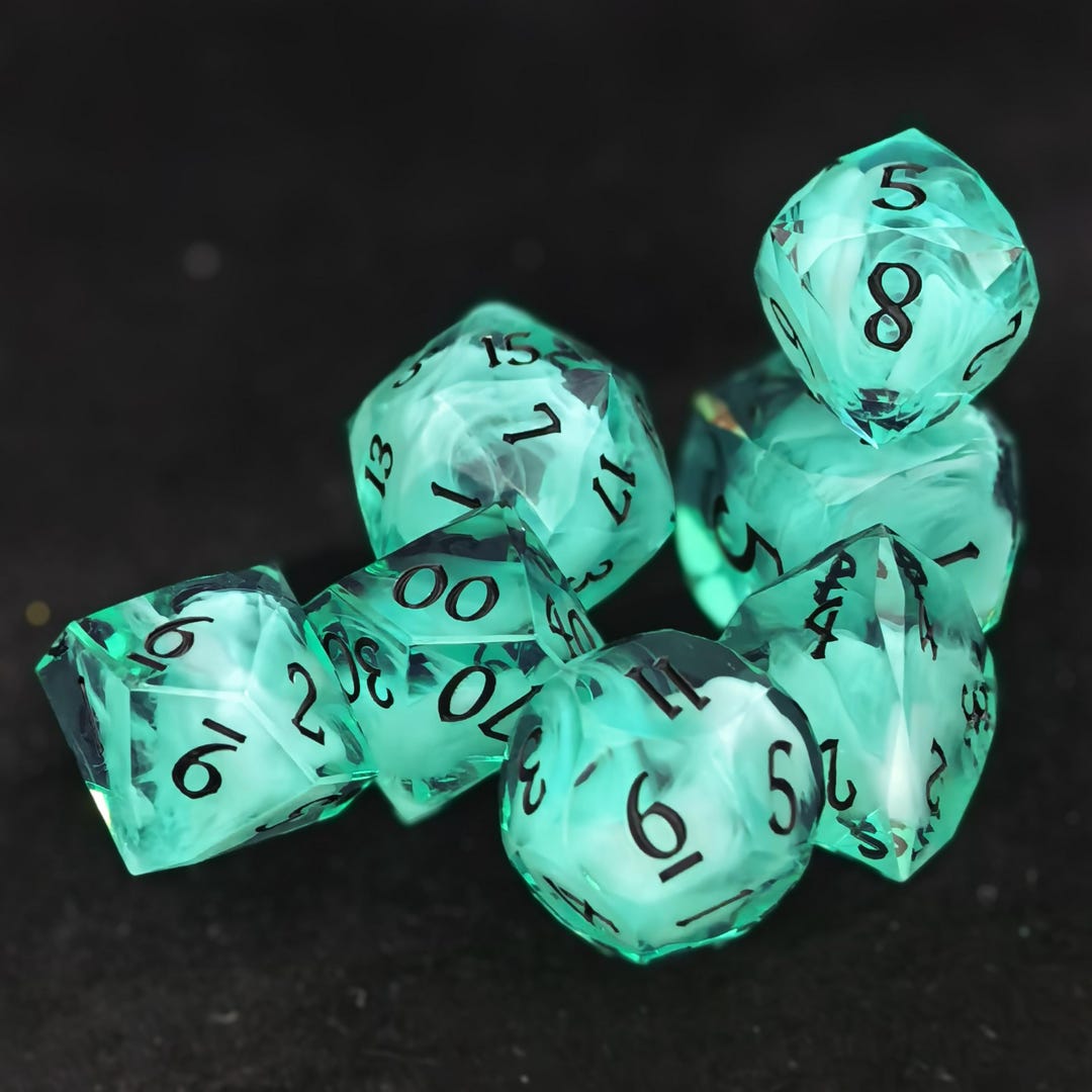 Forest Fog D&D-Würfel, Türkis Sharp Edge Resin Würfel, Einzigartige Polyedrische Würfel für Dungeons and Dragons Geschenke, RPG Würfel Set