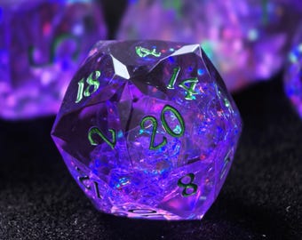 Purple Aurora Resin Dice Set, Iridescent DnD Dice, 7-Piece Polyhedral RPG D20 Dice for Dungeons & Dragons