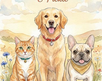 Watercolor Pet Portrait Comic Book | Custom Pet Comic Gift | Personalized Dog Cat Memorial Gift | Pet Lover Gift