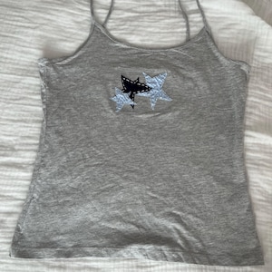 Handmade Grey Star Patch Camisole – Cotton Tank with Hand-Stitched Stars