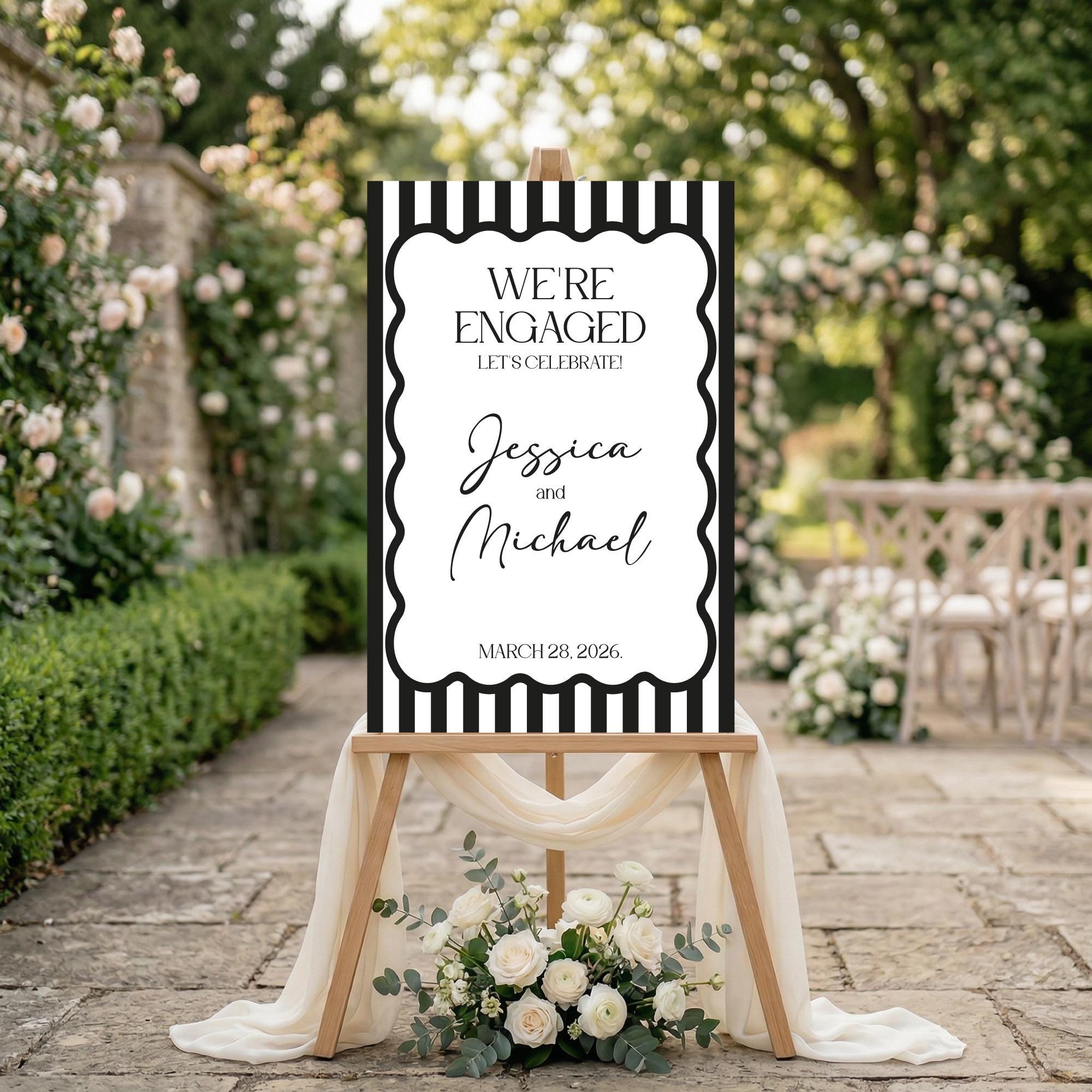 PRINTED & SHIPPED We’re Engaged Sign, Striped Engagement Party Sign ...
