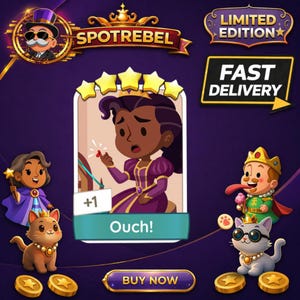 May include: A promotional graphic for "SpotRebel" features cartoon characters and text elements. The central image shows a princess with a red object, with the word "Ouch!" below. Other characters include a wizard, a king, and cats.