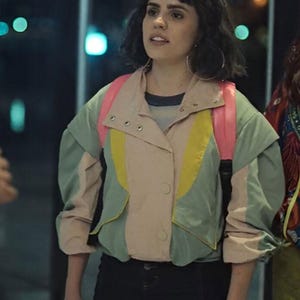 Women's (Un)lucky Sisters 2024 Inspired Multicolor Jacket | Sofia Morandi Color Block Coat | Retro Cropped Streetwear | Vintage Outerwear