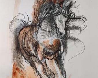 Running Horse – Mixed Media Gestural Drawing