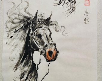 Wild horse  – Original Sumi-e Horse Painting, Zen Equine Ink Art.