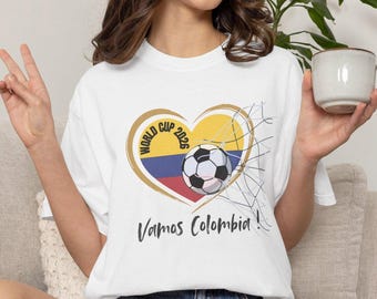 Vamos Colombia Soccer Heart T-shirt | Colombia Flag Football Tee