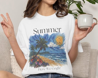Van Gogh inspired Tropical Palm Beach Scene T-shirt | Summer Seashore Artwork