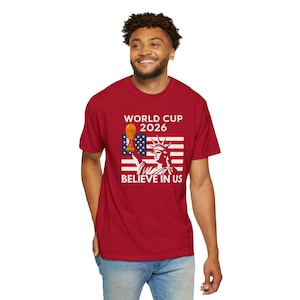 Camiseta para aficionados al fútbol de EE. UU. con el lema "Cree en la Copa Mundial de EE. UU. 2026" imagen 8