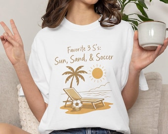 Sun, sand, and soccer Summer Vacation Beach Vibe Soccer T-Shirt | Retro Surf Design