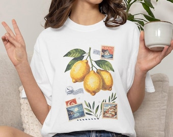 Vintage Lemon Branch Mediterranean Style T-shirt | Summer Citrus Tee