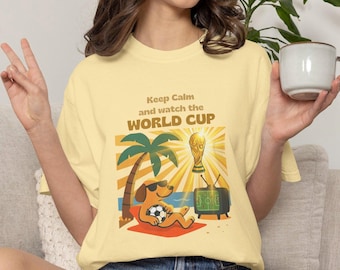 Keep Calm World Cup T-shirt, Tropical Beach Soccer Fan Tee