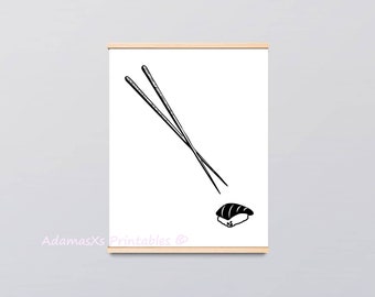 Sushi kitchen print, kitchen decor, foodie gift, sushi wall art, food lover, Japanese food, Japan print, minimal art poster, sushi gift, JPG