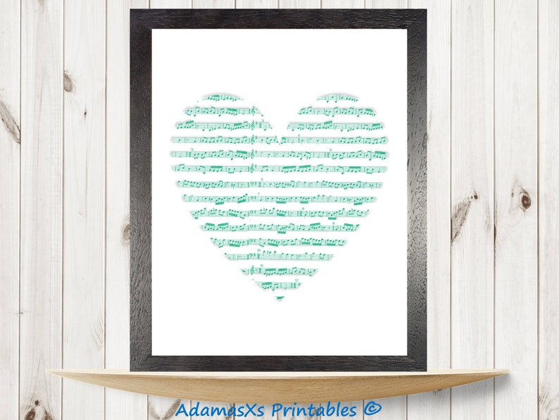 Musical Notes Printable Heart Printable Mint Green Prints - Etsy