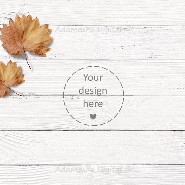 Wood background, Background mockup, Stock Photo Mockup, Flat Lay background, Fall product mockup, Simple mockup, Desktop with leaves -  JPG