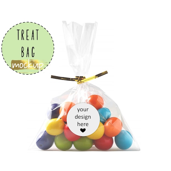 Treat bag mockup, Favor mockup, Round sticker, White background, Favor bag mockup, Favor tag mockup, Candy bag, Styled stock photo - JPG