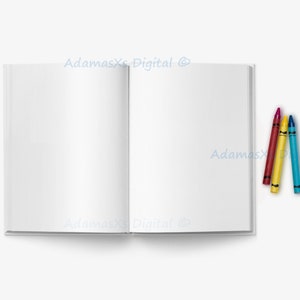 Book mockup, Notebook mockup, Back to school mockup, Open book mockup, Journal mockup, Coloring book mockup, Crayons, JPG, Add Your Designs!