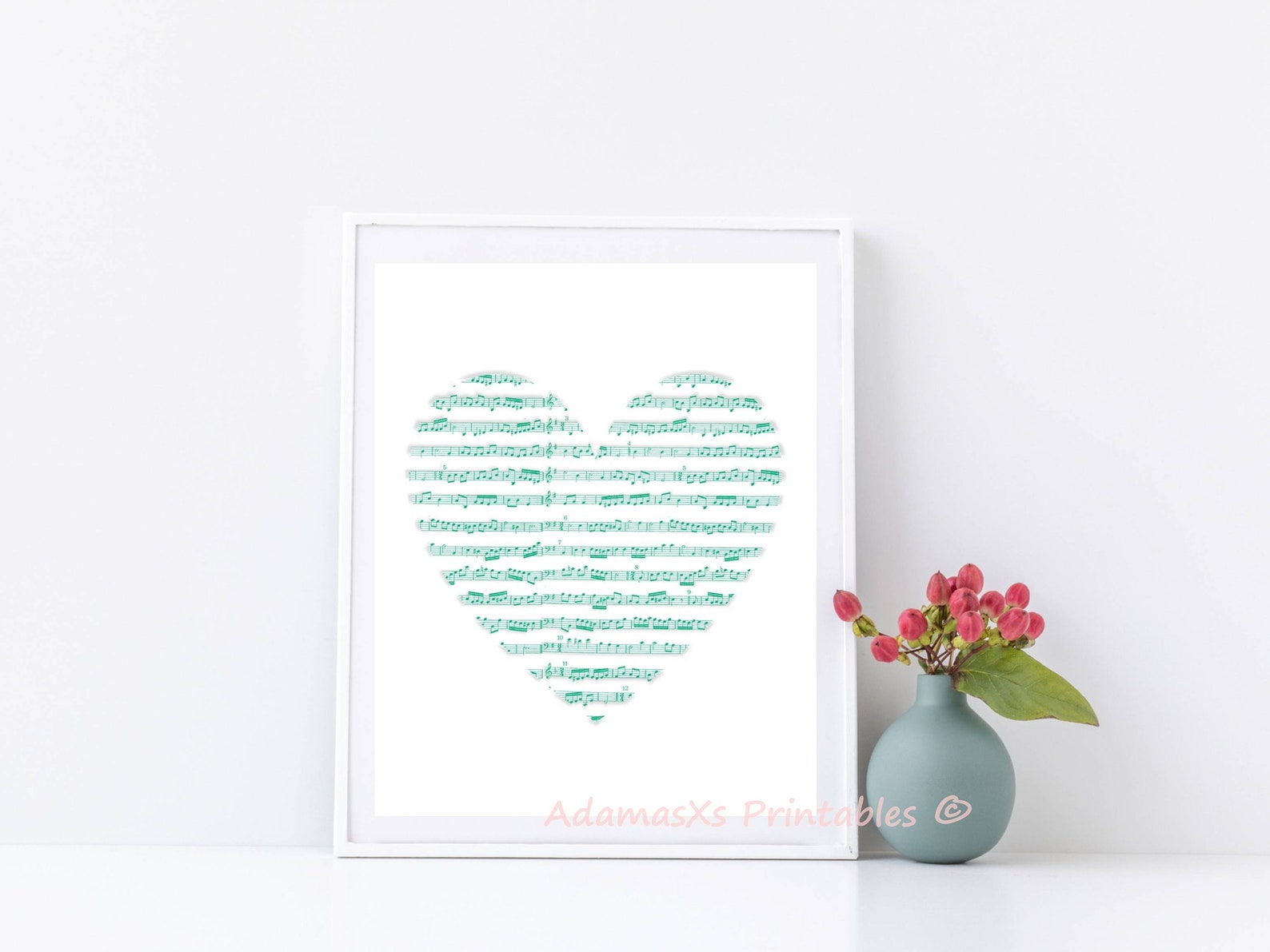 Musical Notes Printable Heart Printable Mint Green Prints - Etsy