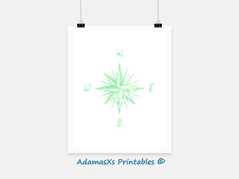Comp printable, Nautical print, Mint inexperienced watercolor print, Nursery comp poster, Impressive printable artwork, Sailing, map wall decor print picture regarding Compass Printable referred to as Comp printable, Nautical print, Mint environmentally friendly watercolor print, Nursery comp poster, Ground breaking printable artwork, Sailing, map wall decor print