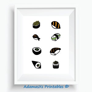 Sushi print, sushi wall art, food art print, asian wall art, sushi gifts, kitchen print, sushi decor, home gifts, sushi poster, sushi party