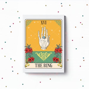 Tarjeta de felicitación del tarot, El anillo, Tarjeta de compromiso linda, Tarjeta imprimible para la futura novia, Retro divertido, Para la mejor amiga, Mejor amiga comprometida - 5x7, JPG