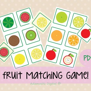 Jeu d'association de fruits, activité d'association de tranches de fruits, cartes d'association partie à ensemble, fruits extérieurs et intérieurs, jeu imprimable préscolaire - PDF