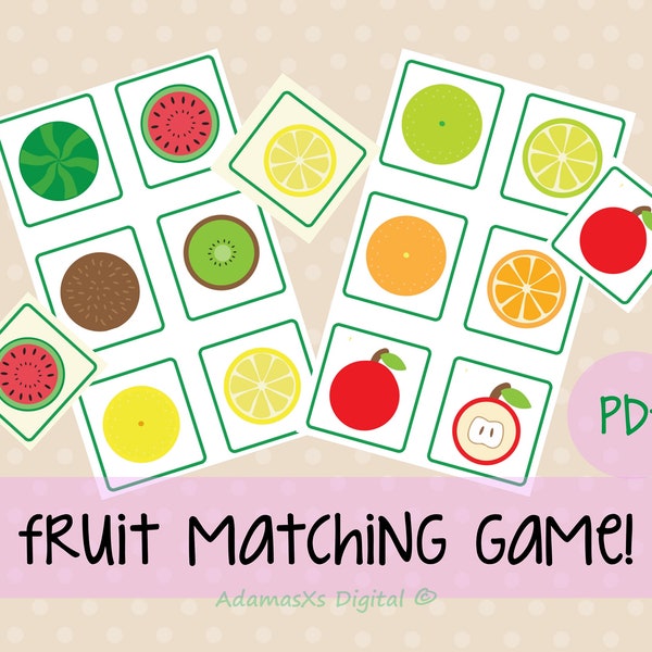 Fruit matching game, Fruit slices matching activity, Part to whole matching cards, Outside and inside fruits, Preschool printable game - PDF