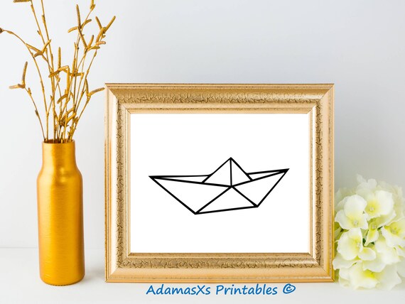 Origami Print Origami Boat Printable Nautical Sea Life Nursery Print Decor Black And White Wall Art Minimalist Print Sea Sailing Ship