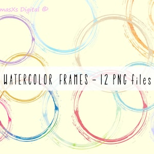 Frame clipart, Watercolor texture, Circle clipart, Watercolor circle frame, Rainbow watercolor, Circle logo, Frames, SET of 12, PNG bundle