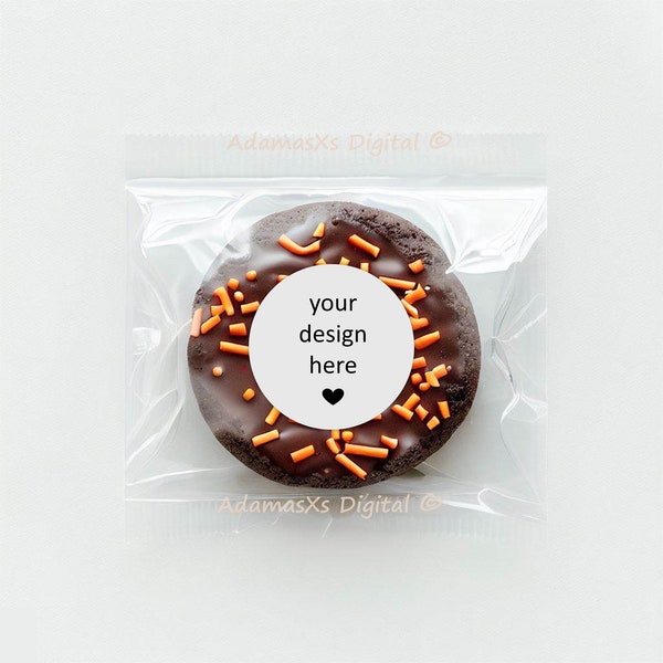 Treat bag sticker mockup, Favor mockup, Halloween Favor tag mockup, Cookie gift bag mockup, Chocolate, Candy, Thank you round gift tag - JPG